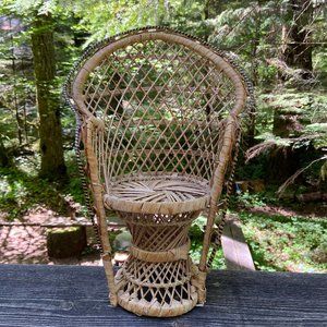 Vintage rattan peacock chair plant stand